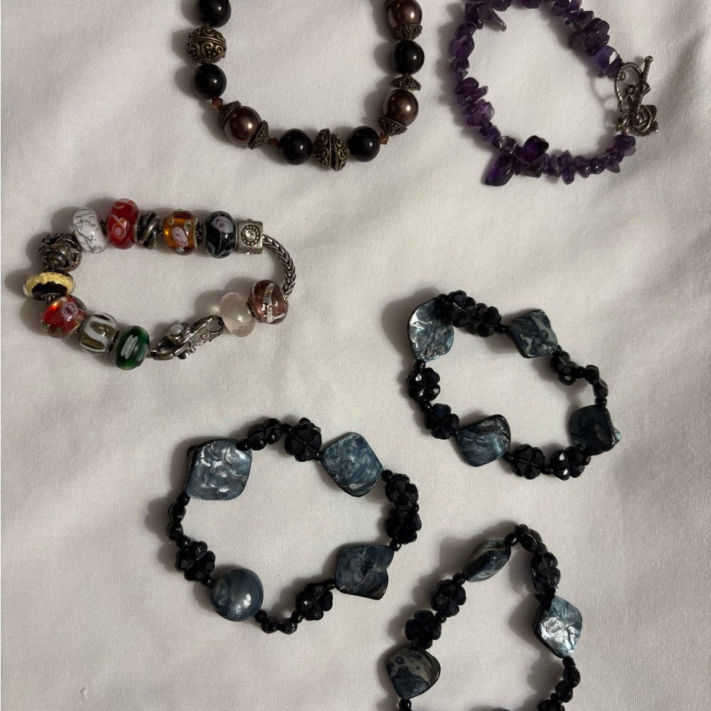 Lot  of Six Chic Multicolor Beaded Bracelet Collection